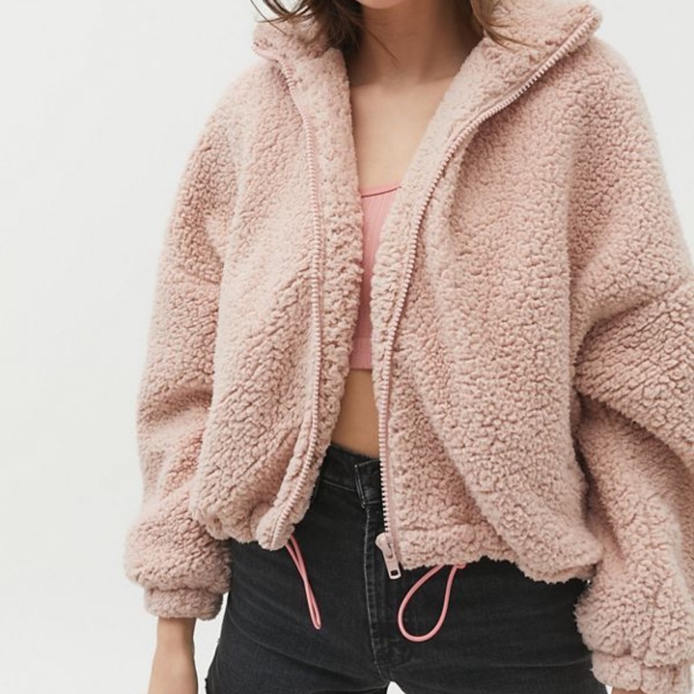 Urban Outfitters pink teddy jacket. Size XS.